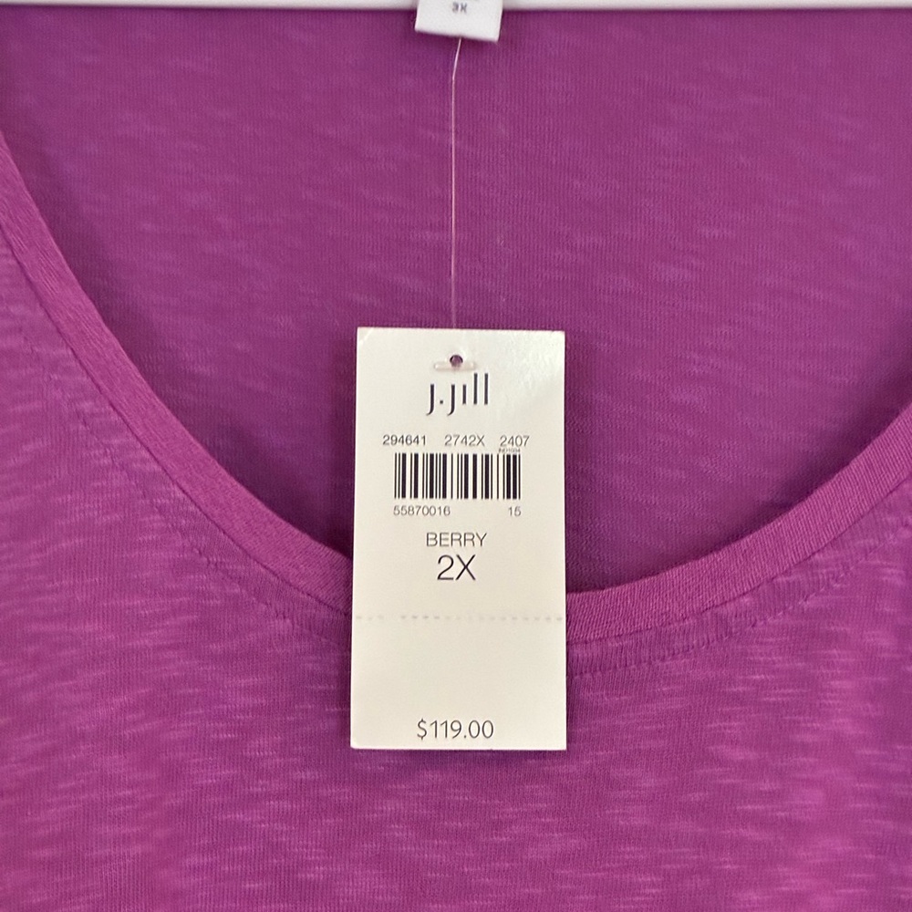 J. Jill Mixed-Media Flounced-Hem Knit Vibrant Berry Plus Casual Dress - Picture 3 of 3